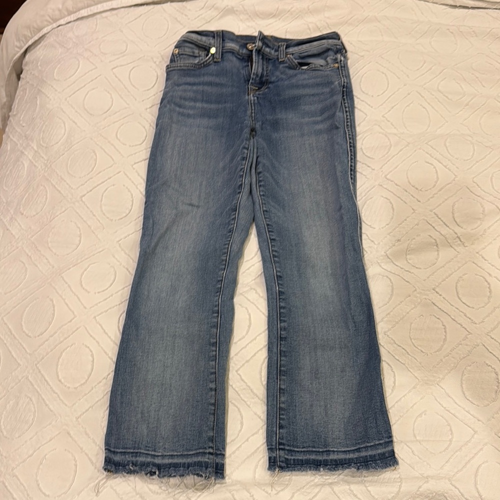 7 For All Mankind Blue Flare Cropped Boot Cut Denim